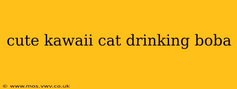 cute kawaii cat drinking boba